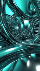 Poster - Mesmerizing abstract image featuring flowing swirling turquoise waves and curves created through digital fractal rendering  The visually striking design evokes a sense of movement energy