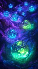 Poster - Mesmerizing Cosmic Swirls of Vibrant Celestial Energy and Luminous Digital A captivating and immersive visual of the boundless realms of the universe featuring a dynamic dance of glowing