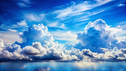 Poster - Stunning Double Exposure Photography of Ethereal Cloudscape Blending White Clouds with a Vivid Blue Sky, Capturing Nature's Beauty and Serene Atmosphere in an Artistic Composition