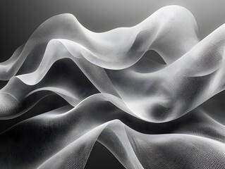 Poster - Abstract ethereal white waves flow gracefully against a soft gray background, creating a sense of movement and tranquility in this digital artwork.