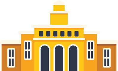 Poster - large yellow building facade with tower and arches, isolated on white background