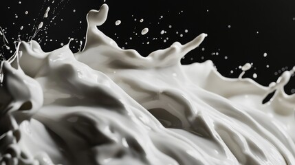 Poster - Dynamic splash of milk culinary studio high-speed photography dark background close-up liquid motion art