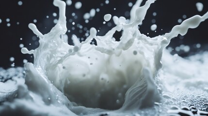 Poster - Dynamic milk splash studio high-speed photography dark tone close-up liquid motion