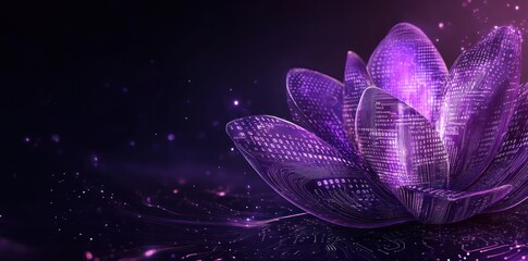 Wall Mural - a glowing purple lotus flower with digital patterns against a dark background.