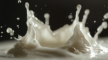Poster - Dynamic milk splash action studio setting high-quality image dark background close-up perspective fluid motion concept