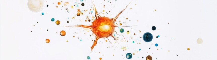 Wall Mural - abstract representation of a cosmic explosion with planets and stars.