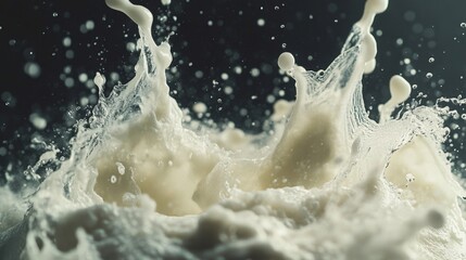 Poster - Dynamic milk splash action studio setting high-speed photography dark environment close-up viewpoint fluid motion concept for seo impact