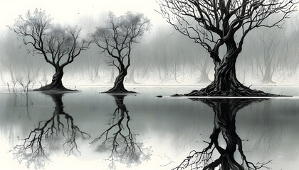 Wall Mural - Trees Reflecting in Still Water