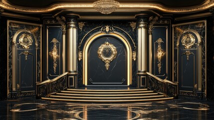 Aufkleber - Opulent stage in black and gold tones, highlighted by glowing arcs and regal design.