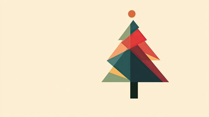 Leinwandbilder - Stylish greeting card with a simple geometric tree design, complemented by warm holiday colors and clean text.