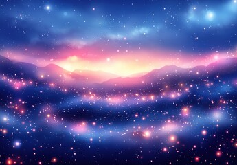 Wall Mural - Stunning Cosmic Landscape with Majestic Starry Skies, Colorful Nebulae, and Ethereal Light Display Over Mystical Mountains at Dusk