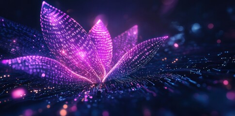 Wall Mural - a digital representation of a glowing lotus flower with vibrant colors and particles.