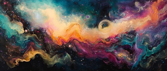 Wall Mural - An enchanting abstract representation of outer space, featuring an endless nebula galaxy background filled with vibrant colors and swirling cosmic clouds