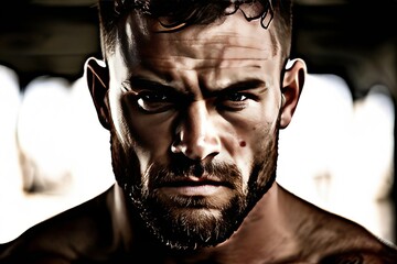 Poster - mixed martial artist controlled power focused gaze