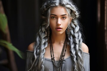Poster - mystic moonshine braids silver gray braids with subtle shimmerin