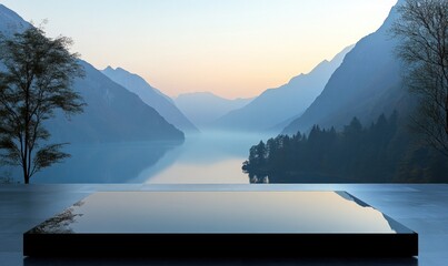 Wall Mural - serene mountain landscape reflecting in still water at dawn, showcasing tranquility and nature.