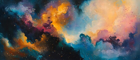 Wall Mural - An enchanting abstract representation of outer space, featuring an endless nebula galaxy background filled with vibrant colors and swirling cosmic clouds 