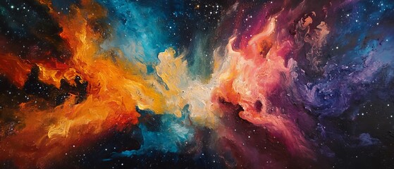 An enchanting abstract representation of outer space, featuring an endless nebula galaxy background filled with vibrant colors and swirling cosmic clouds 