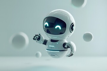 Poster - A robot is floating in the air with a smile on its face