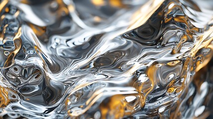 Wall Mural - The image features an abstract close-up of water, showcasing fluid patterns and light reflections in a mix of clear and golden hues.