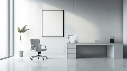 Poster - A white office with a chair and a desk