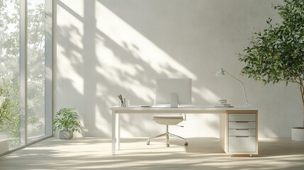 Poster - A clean and organized office space with a large window letting in natural light