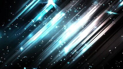 Wall Mural - abstract digital art with diagonal blue and white lines and glowing particles on a black background