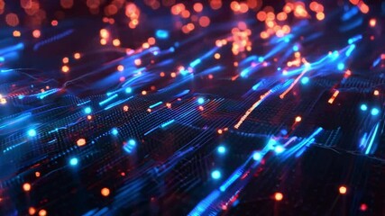 Wall Mural - abstract digital background with glowing blue and red lines and particles