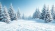 © kamonrat - A serene Christmas landscape with a snow-covered forest of fir trees, and a large open copy-space for a Merry Christmas and Happy New Year message, conveying a peaceful holiday vibe