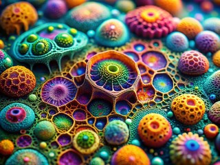 Wall Mural - Unveiling the Microscopic Universe: A Tilt-Shift Perspective on the Intricacies of Cellular Structures and the Hidden World Within Cells