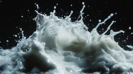 Poster - Dynamic splash of milk on a dark background abstract photography studio environment creative concept for visual impact