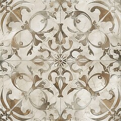 Poster - A tile with a pattern of flowers and leaves