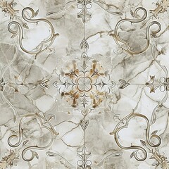 Poster - A tile floor with a pattern of flowers and leaves