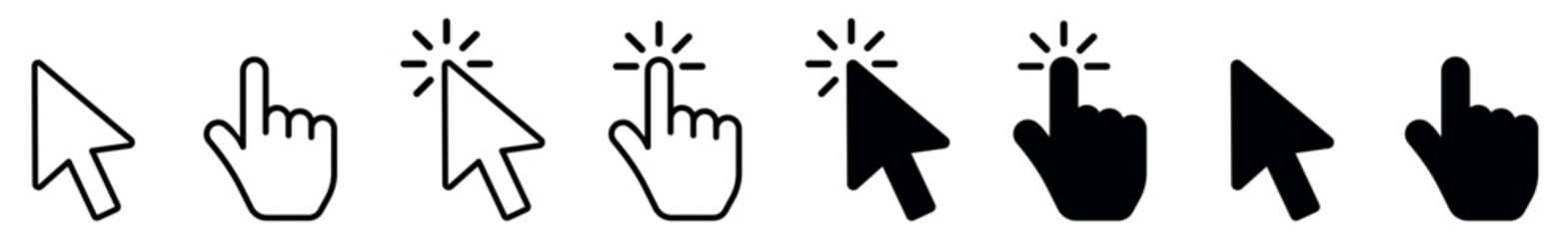Fototapete - computer mouse click cursor and hand cursor icons set. pointer click. clicking finger. hand pointer 