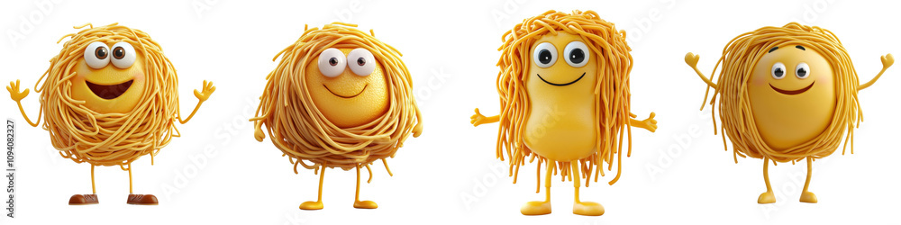 3D cartoon spaghetti character isolated on white background. Collection ...