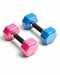 colorful dumbbells in pink and blue, designed for lightweight strength training, ideal for home work