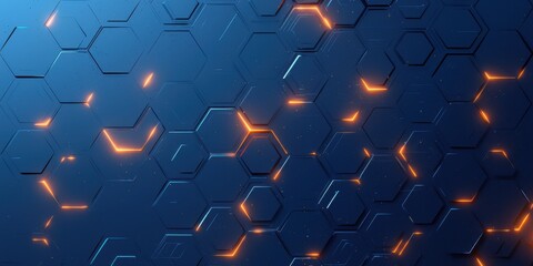 Poster - futuristic hexagonal background with glowing lines in blue and orange, perfect for technology, scien