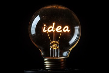 A glowing light bulb features the word 