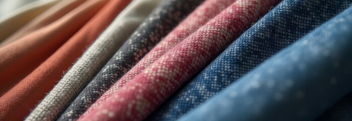 Poster - A row of different colored fabrics, including blue, pink, and white