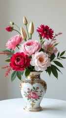 Poster - A vase filled with a variety of flowers, including pink and white flowers