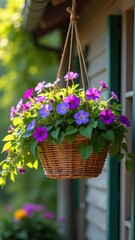Poster - A basket of flowers hanging from a wall