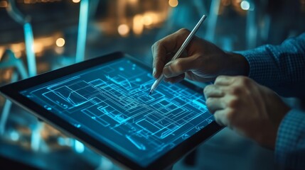 Poster - digital blueprint creation modern office technology showcase urban environment close-up view innovat