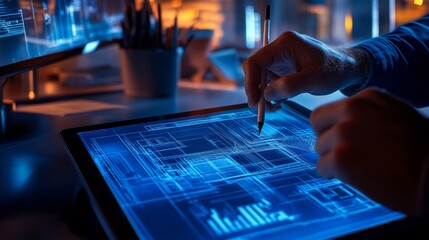 Poster - innovative technology development modern office digital design urban environment close-up view engin