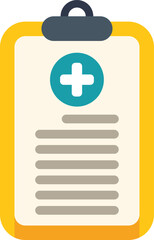 Poster - yellow clipboard showing medical report with cross symbol, healthcare concept