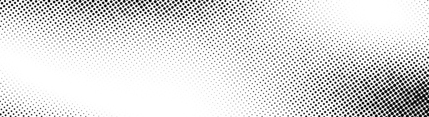 Leinwandbilder - Grunge halftone background. Fading grit noise gradient texture. Black and white sand wallpaper. Anime or manga comic style overlay. Wide retro pixelated backdrop. Vector long halftone gritty print