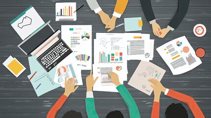 Poster - Businesspeople Collaborating Around a Table Analyzing Data and Charts