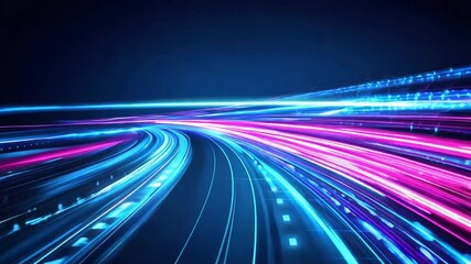 Wall Mural - abstract digital highway with glowing blue and purple lines