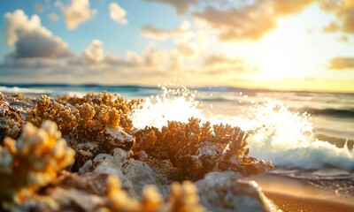 Poster - Vibrant Coral at Sunset in Tropical Ocean A Breathtaking Seascape Exuding Tranquility and Natural Beauty : Generative AI