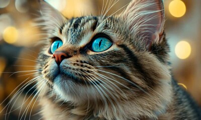 Poster - Closeup of a Longhaired Cat with Mesmerizing Blue Eyes in a Natural Outdoor Setting : Generative AI