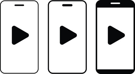 mobile phone screen with play button icon set. play button. application icons. play button electronic technology device 